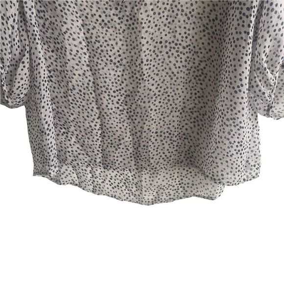 SILK Popover Printed Semi-Sheer Blouse With Tie Neck Grey Blue M - Picture 5 of 10